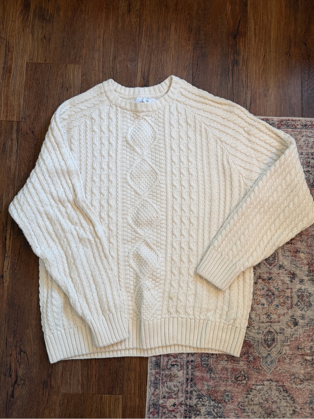 Wilt Cream Cable-Knit Crewneck Sweater